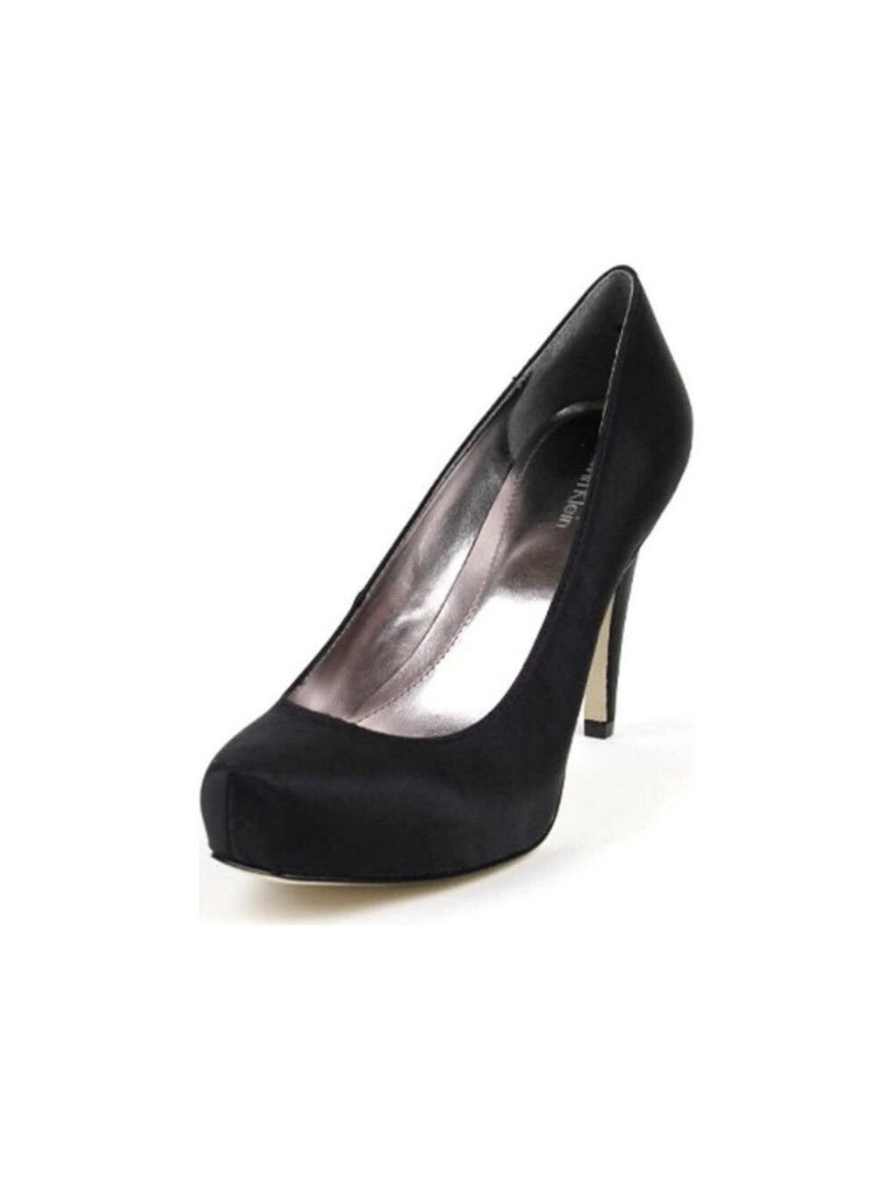 New without box. Calvin Klein Colette classic black satin pump with high heel an